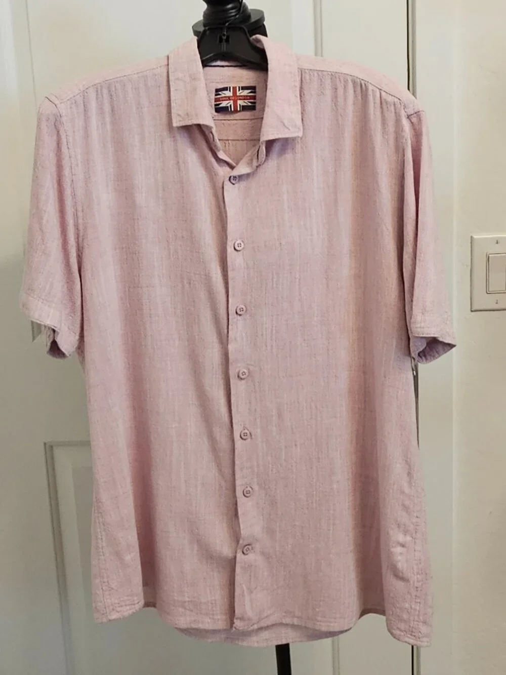 Soul of London Mens Pink Linen Blend Short Sleeve Button Up Shirt Size Large L